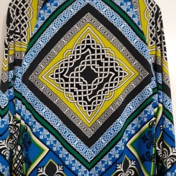 Laundry by Shelli Segal Sz Medium Jersey Shift Dress Blue Green Keyhole Neck - Picture 7 of 10